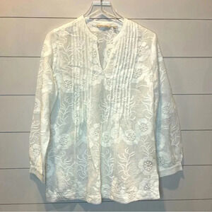 Soft Surroundings Elisabetta White Floral Tunic Top Womens Size Medium